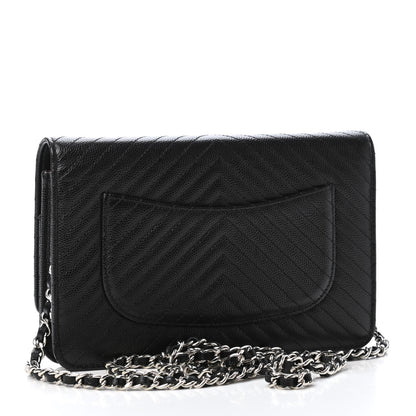 Chanel Caviar Chevron Quilted Wallet On Chain WOC Black 2 of 4