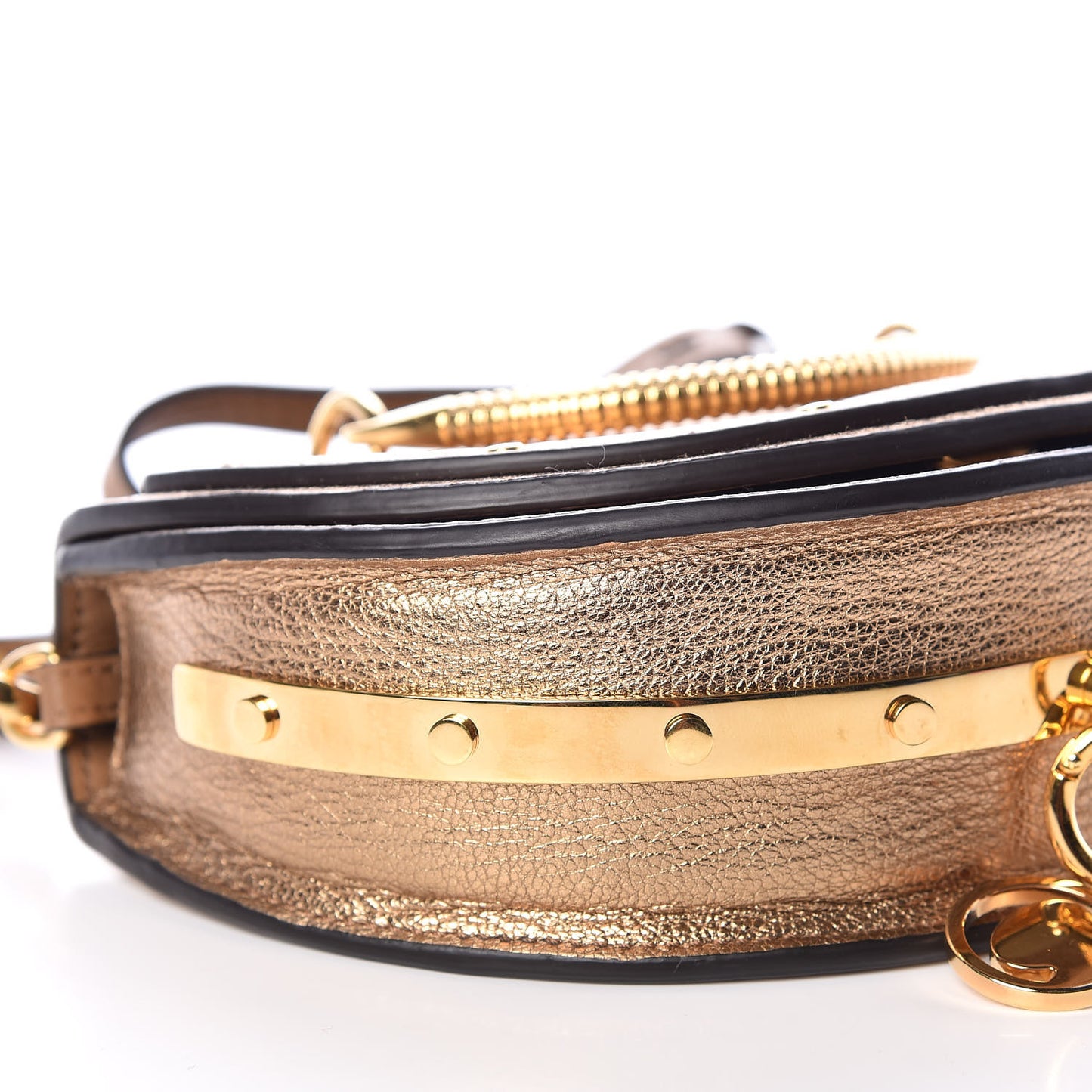 Metallic Calfskin Small Nile Bracelet Minaudiere Bag Gold