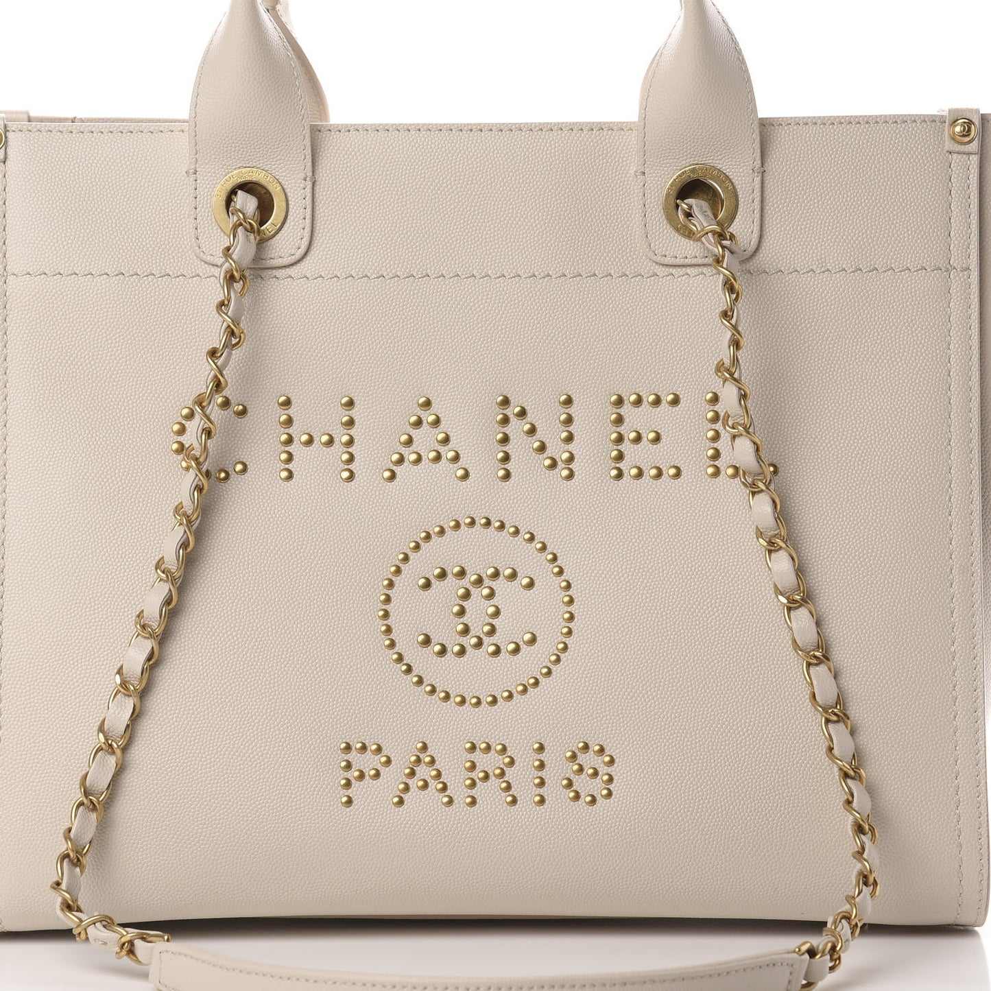 Caviar Small Studded Deauville Tote Ivory