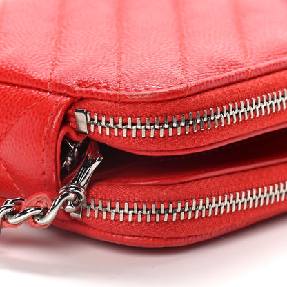 Chanel Caviar Chevron Quilted Small Clutch With Chain Light Red 11 of 17