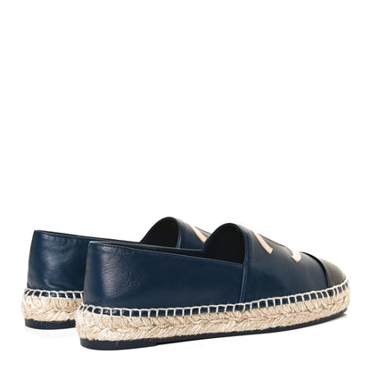 Chanel Lambskin Shiny Calfskin CC Espadrilles 39 Navy Blue Beige Black 4 of 13