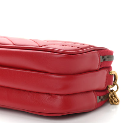 Gucci Calfskin Matelasse Mini GG Marmont Chain Crossbody Bag Hibiscus Red 12 of 16
