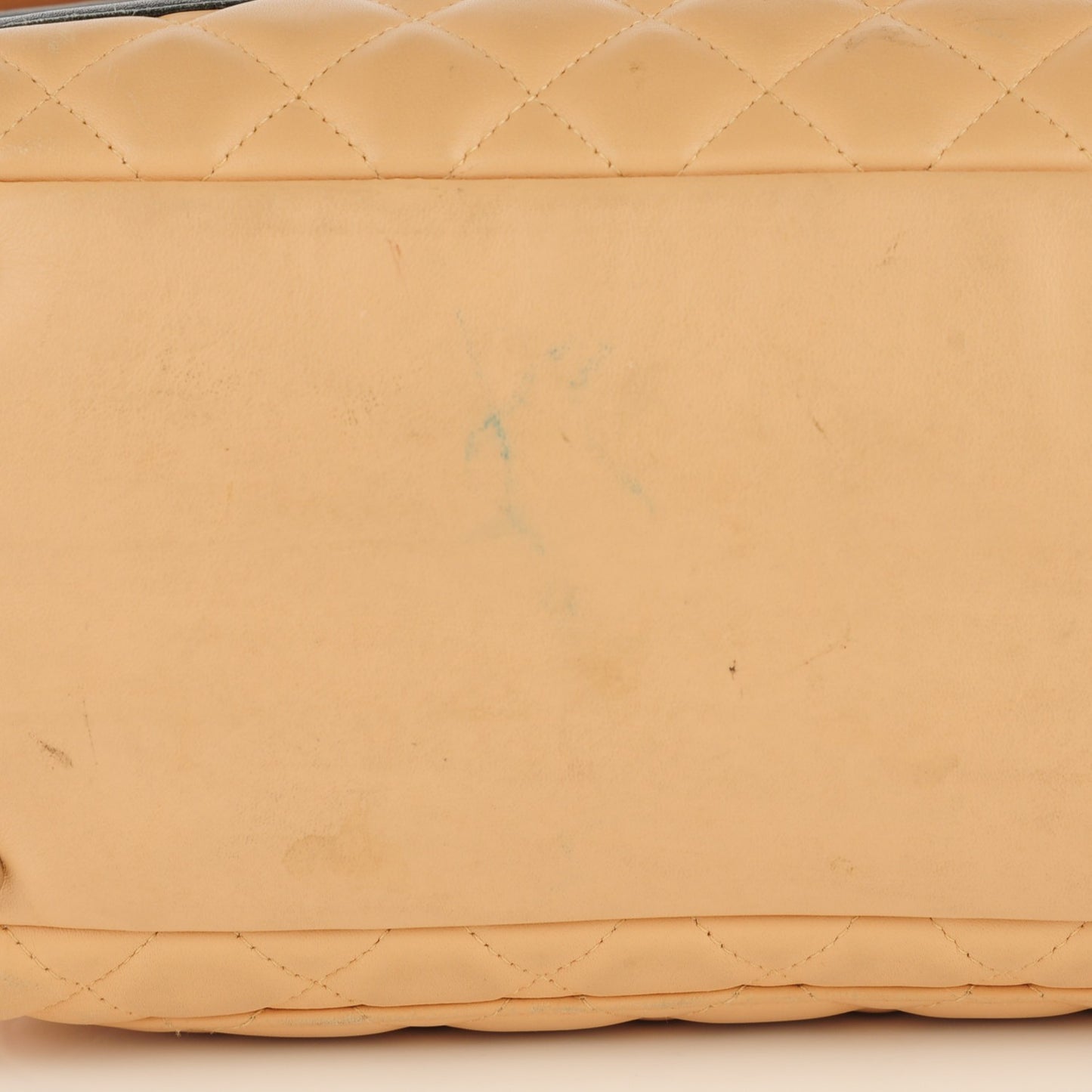 Calfskin Quilted Large Cambon Flap Beige Black