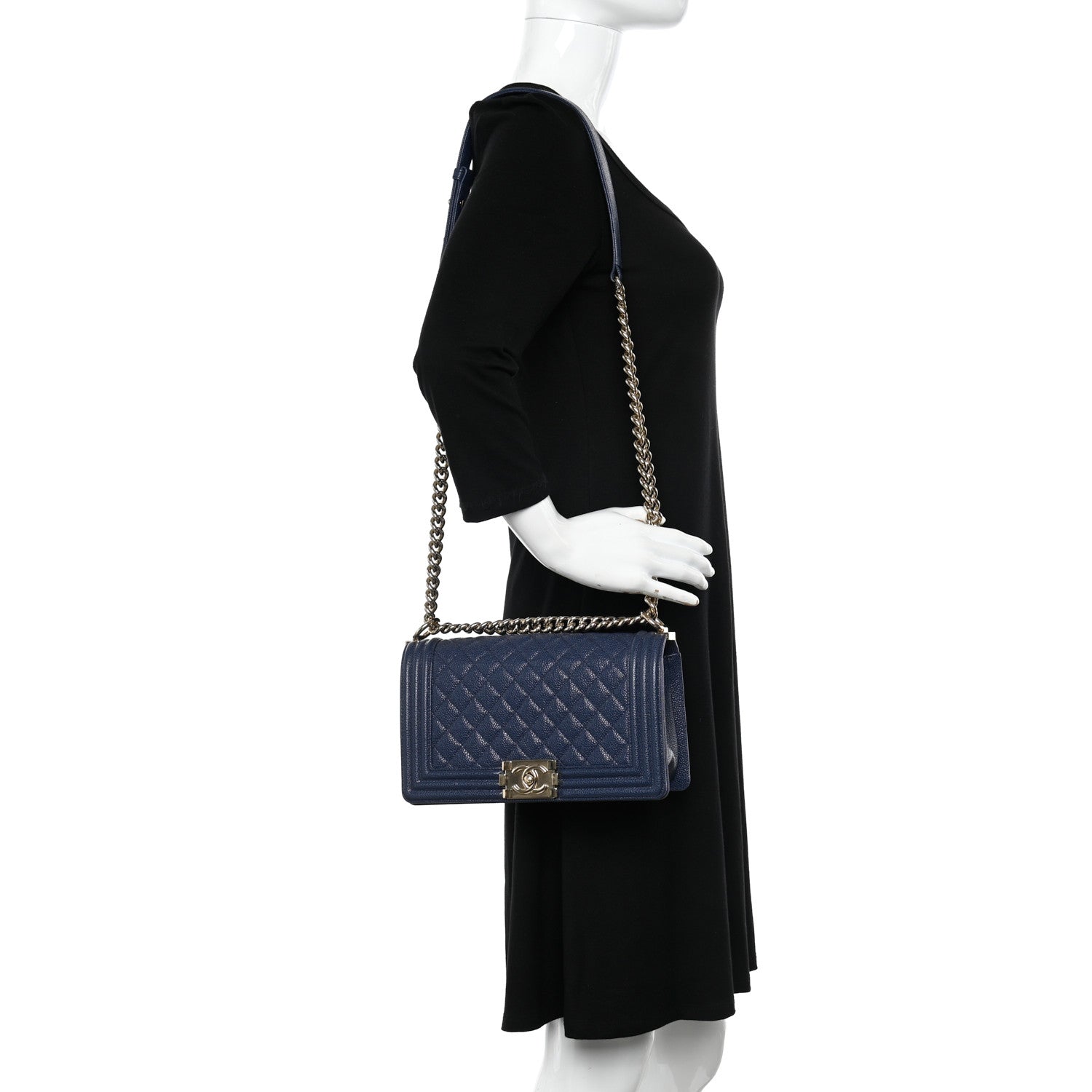 Chanel Caviar Quilted Medium Boy Flap Navy 2 of 10
