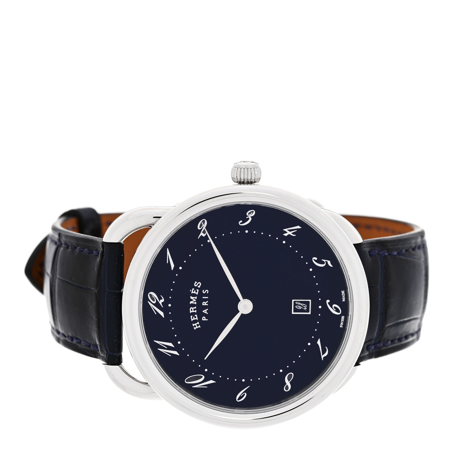 Hermes Stainless Steel Alligator 40mm Arceau Quartz Watch Bleu Abysse 2 of 5