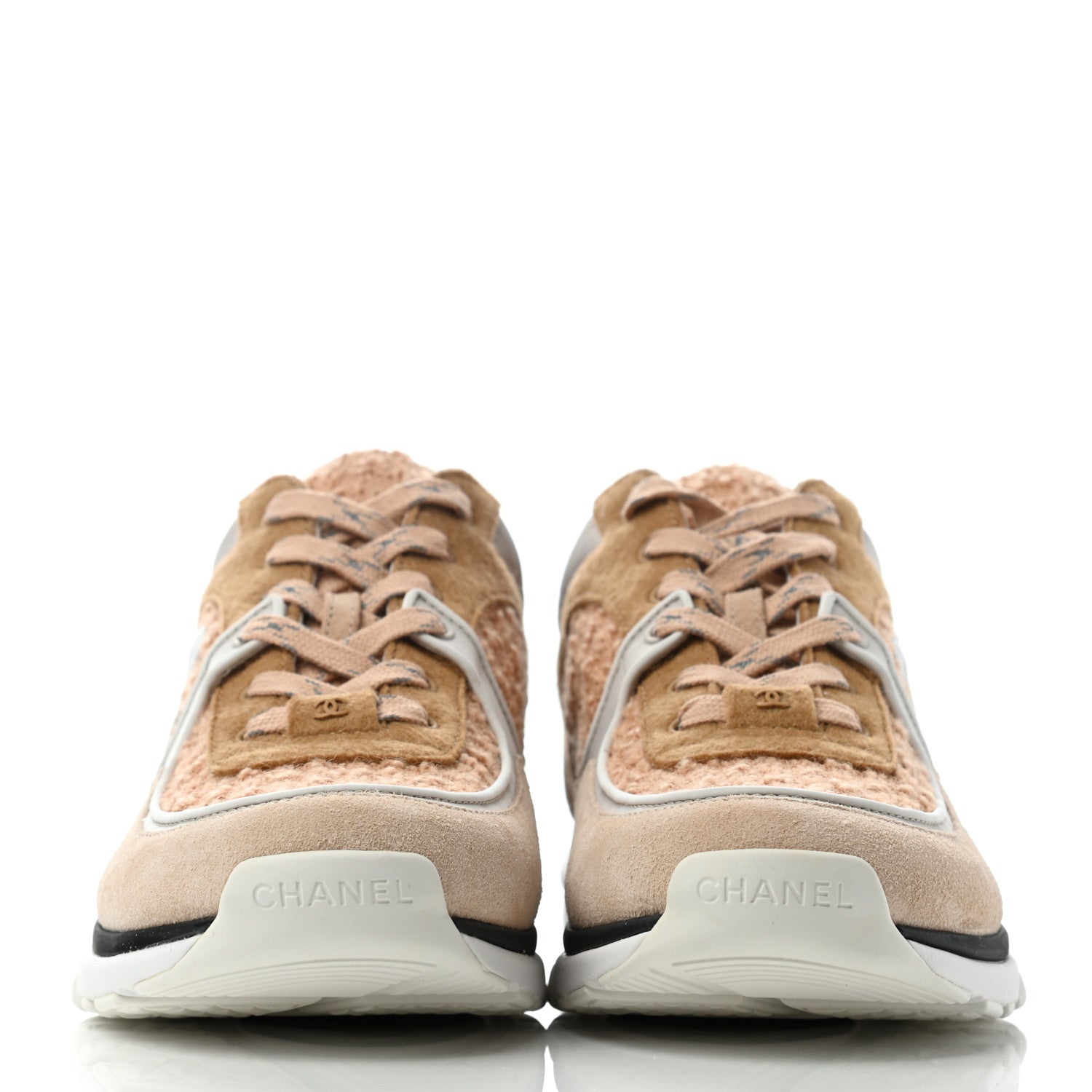 Chanel Suede Tweed Felt CC Sneakers 40.5 Beige 2 of 11