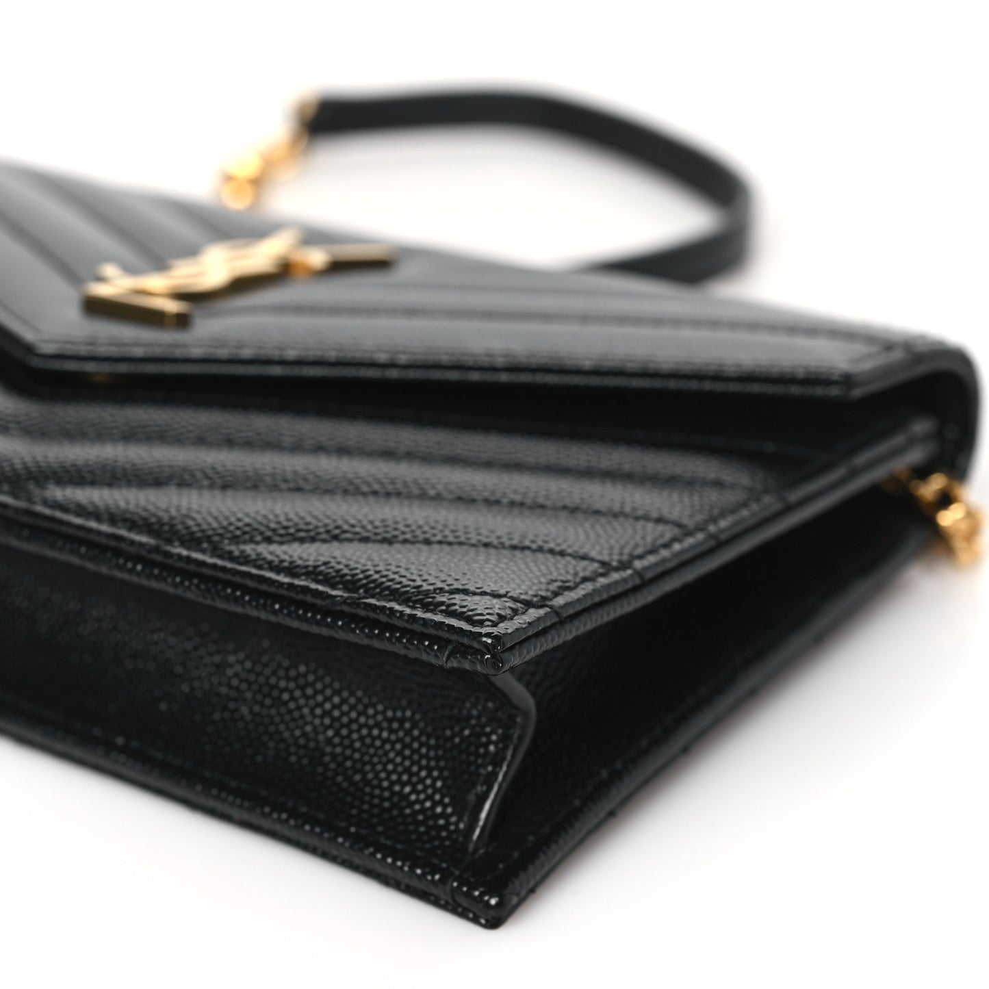 Grain De Poudre Matelasse Chevron Monogram Envelope Chain Wallet Black