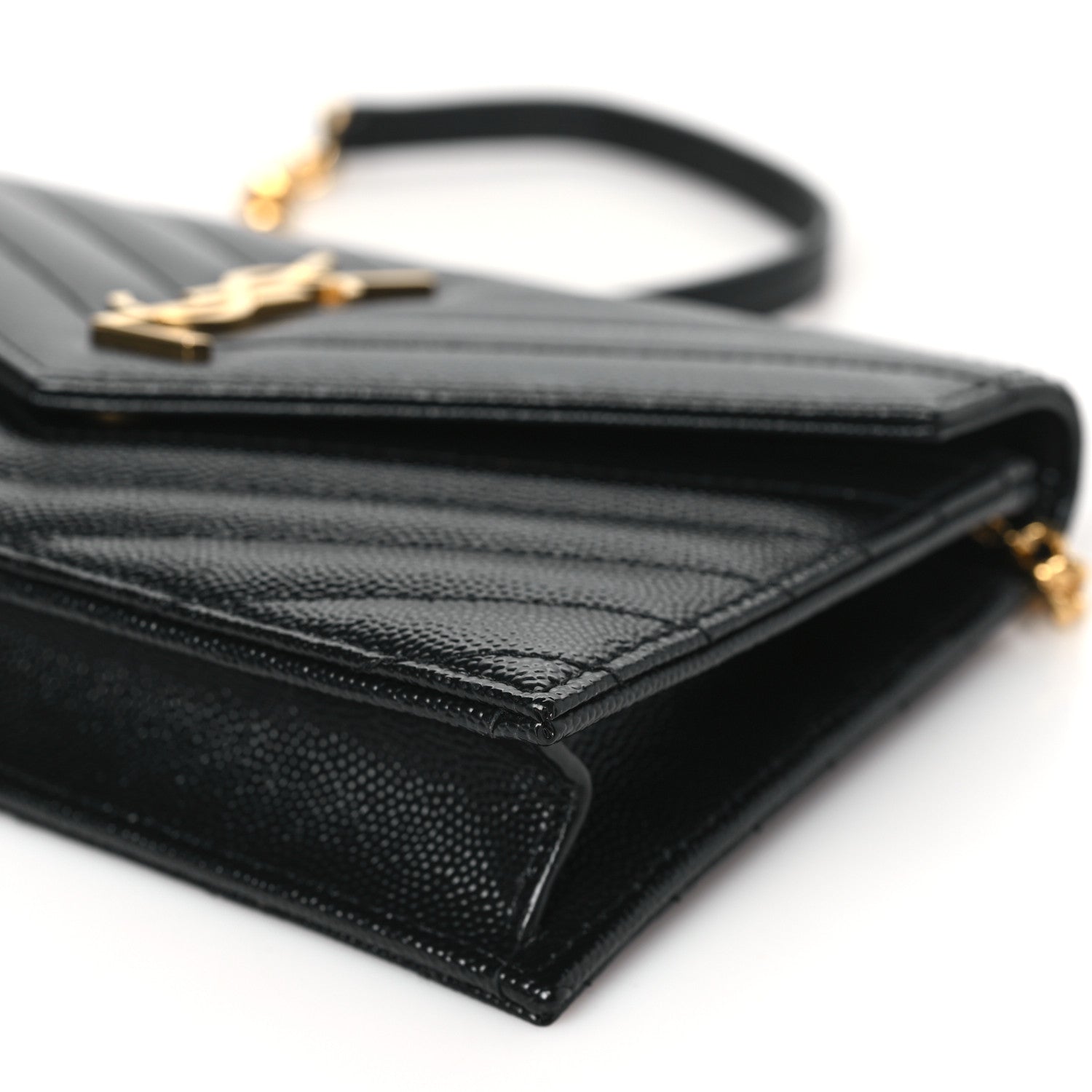 Saint Laurent Grain De Poudre Matelasse Chevron Monogram Envelope Chain Wallet Black 9 of 9