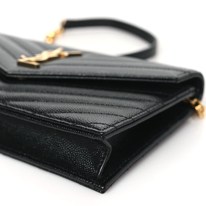 Saint Laurent Grain De Poudre Matelasse Chevron Monogram Envelope Chain Wallet Black 9 of 9