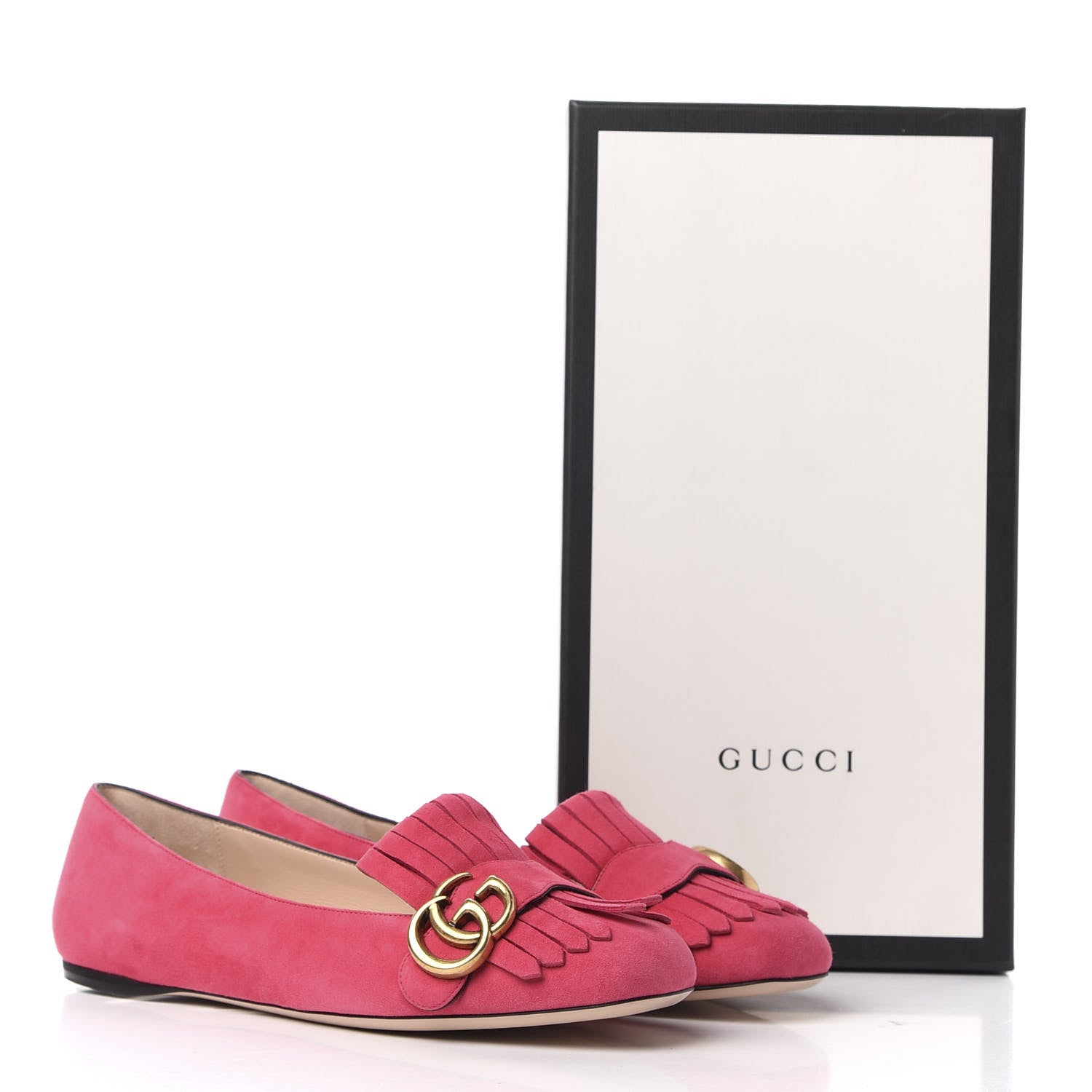 Gucci Kid Scamosciato GG Marmont Fringe Flats 37.5 Hot Pink 11 of 11