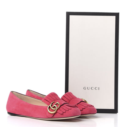Gucci Kid Scamosciato GG Marmont Fringe Flats 37.5 Hot Pink 11 of 11