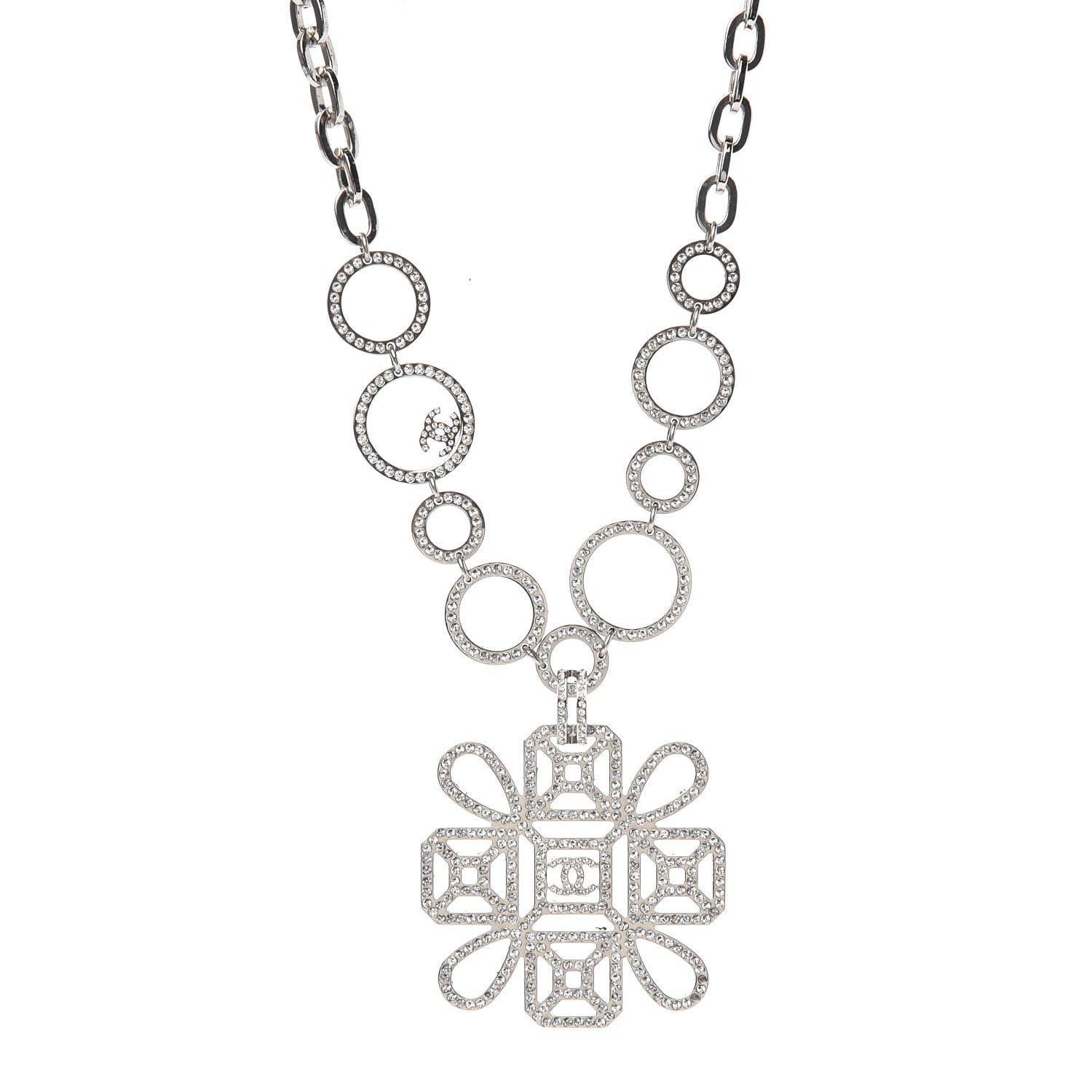 Chanel Crystal Strass Cross CC Necklace Silver 1 of 5