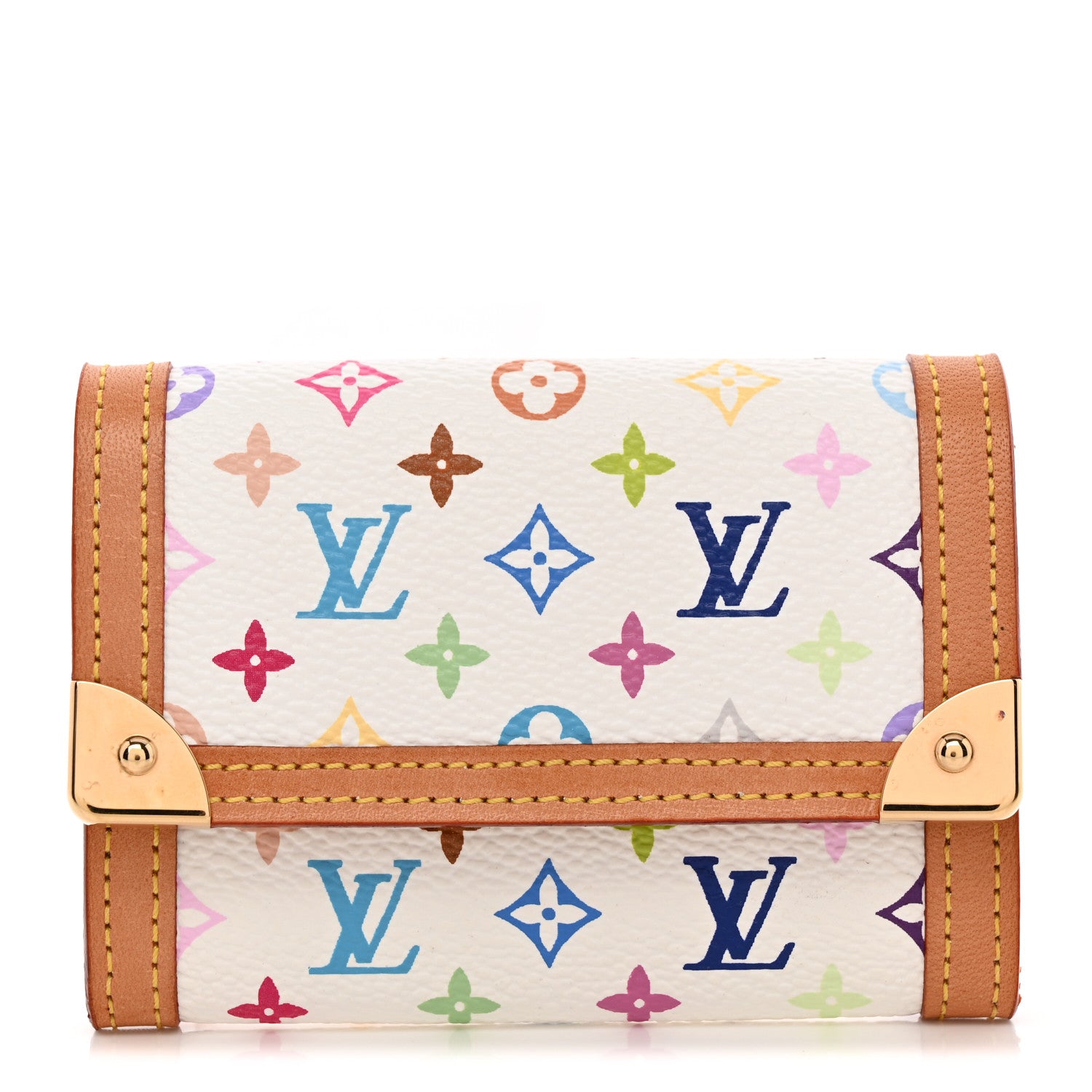 Louis Vuitton Monogram Multicolor Porte-Monnaie Plat Coin Purse White 1 of 6