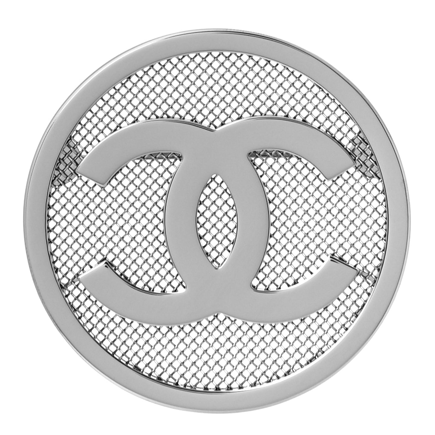 Mesh Circle CC Brooch Silver