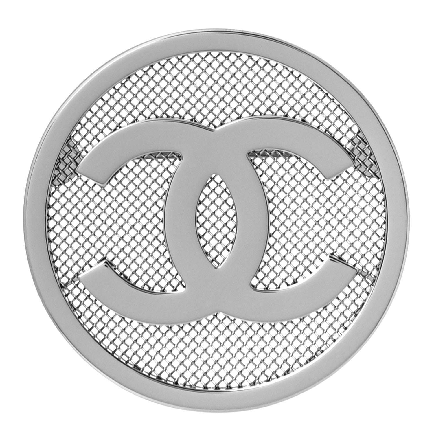 Chanel Mesh Circle CC Brooch Silver 1 of 5
