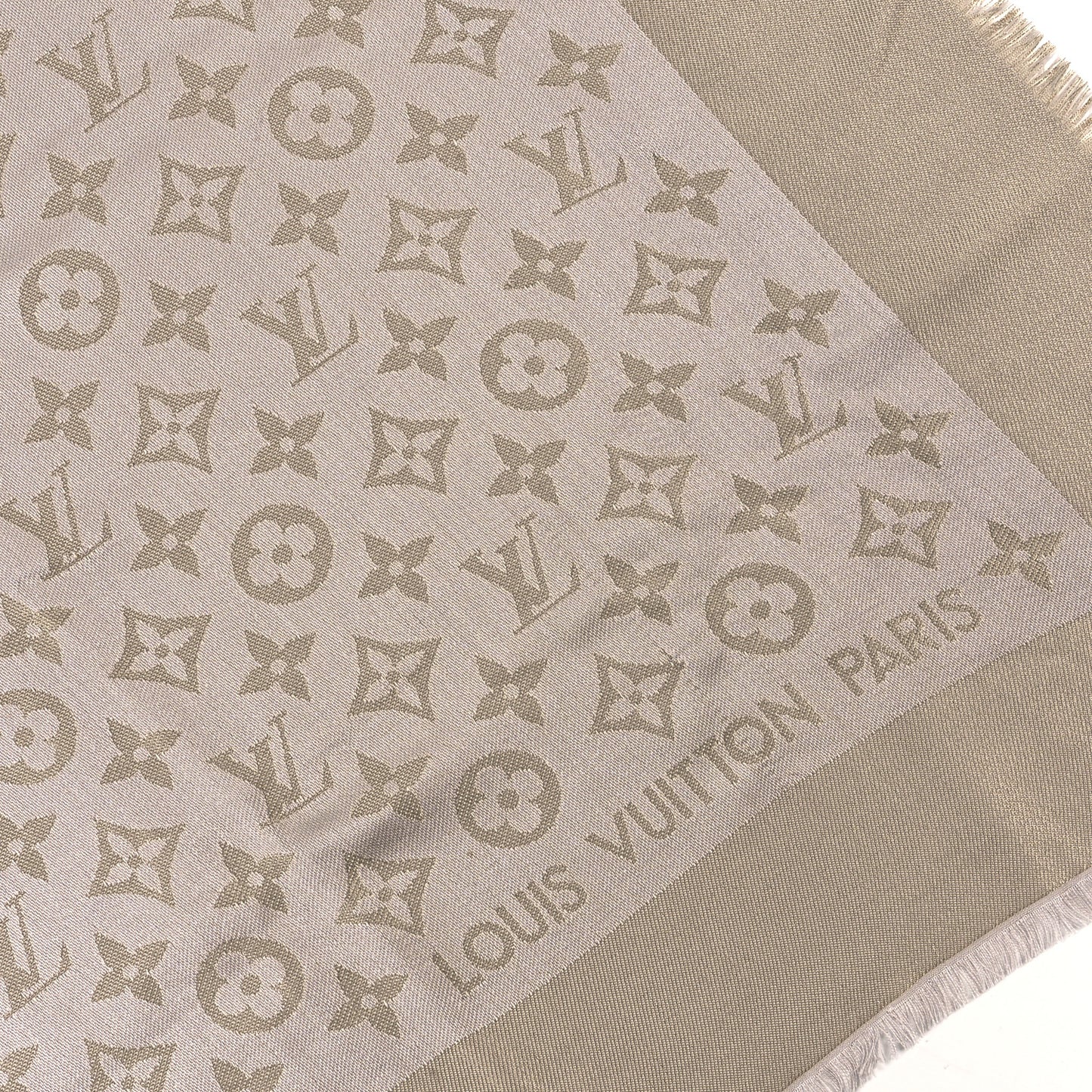 Monogram Silk Wool Shine Shawl Charcoal Greige