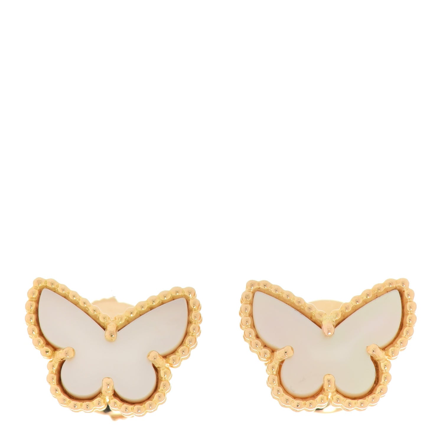 Van Cleef & Arpels 18K Yellow Gold Mother of Pearl Sweet Alhambra Butterfly Earrings 1 of 5