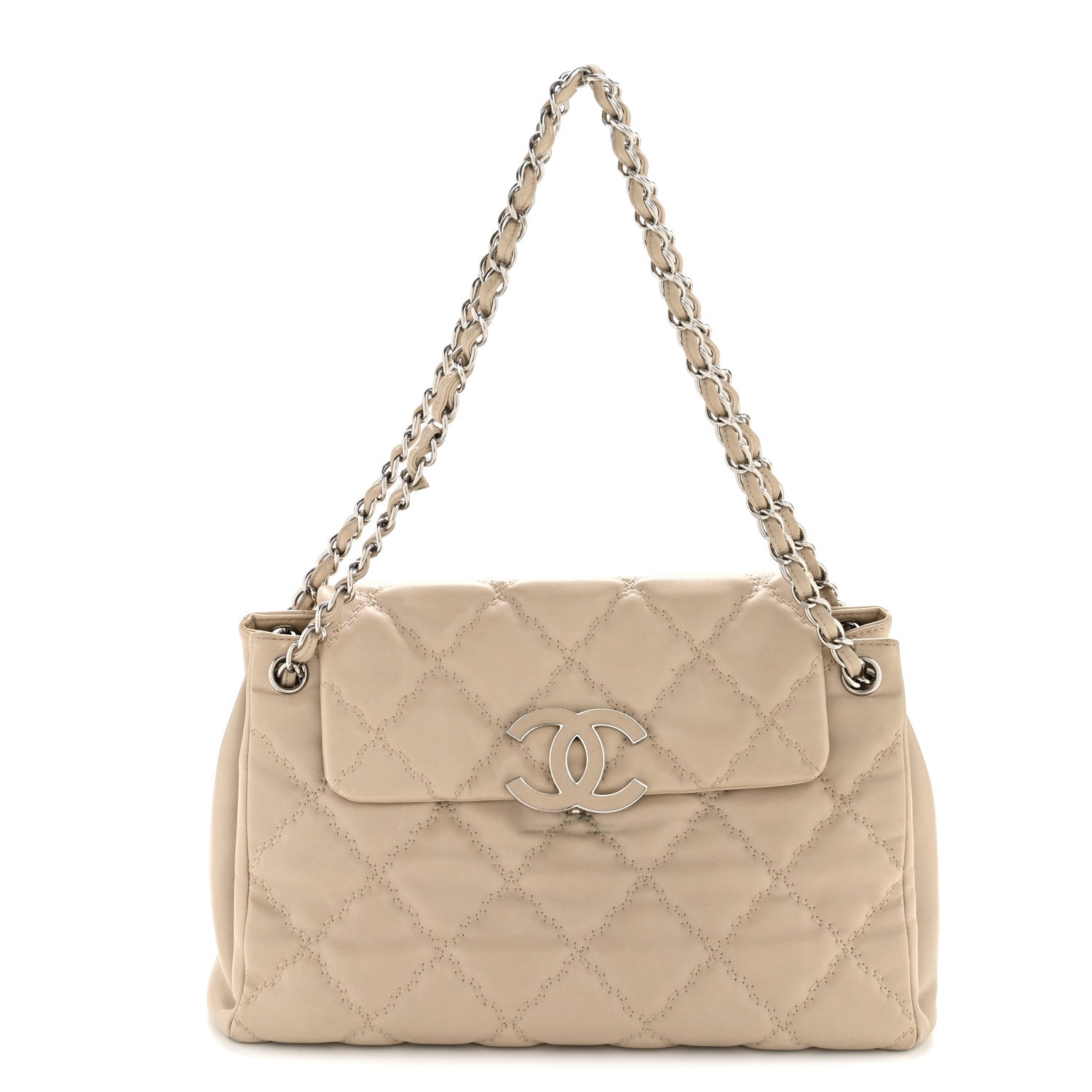 Chanel Calfskin Double Stitch Large Hamptons Flap Bag Beige 1 of 14