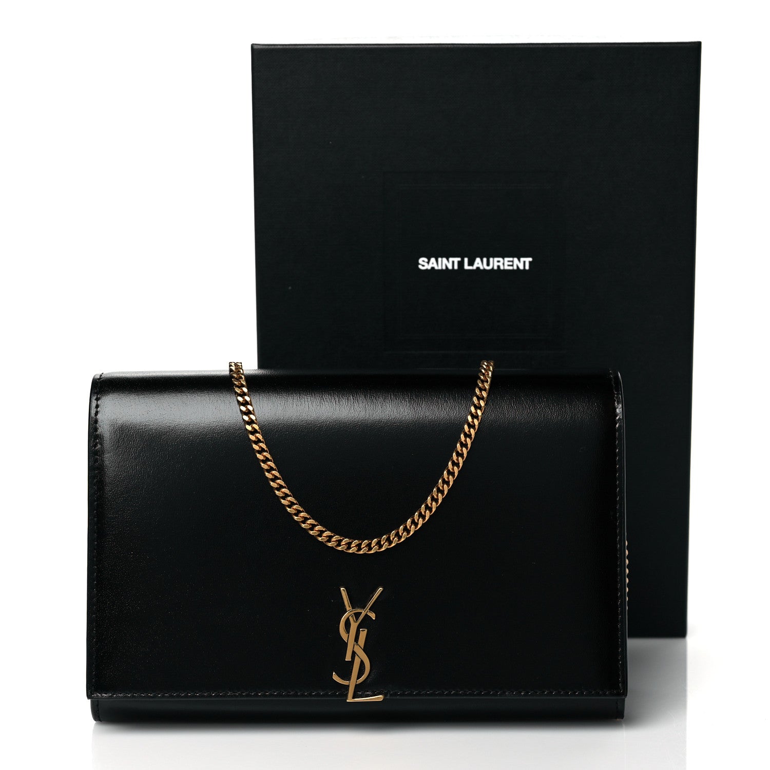 Saint Laurent Glossy Calfskin Monogram Chain Wallet Black 10 of 10
