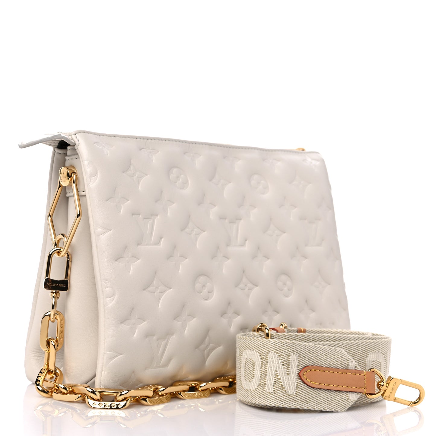 Lambskin Embossed Monogram Coussin PM Beige Cream