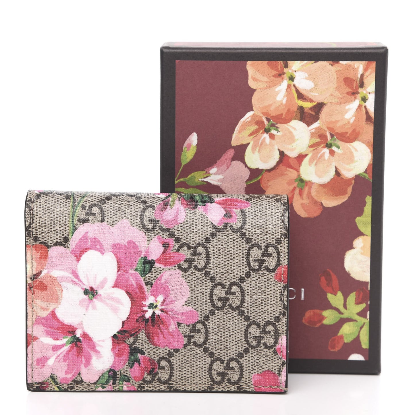 GG Supreme Monogram Blooms Card Case Beige Multicolor Dry Rose