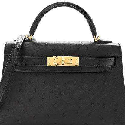 Hermes Ostrich Kelly Sellier Mini 20 Black 8 of 11