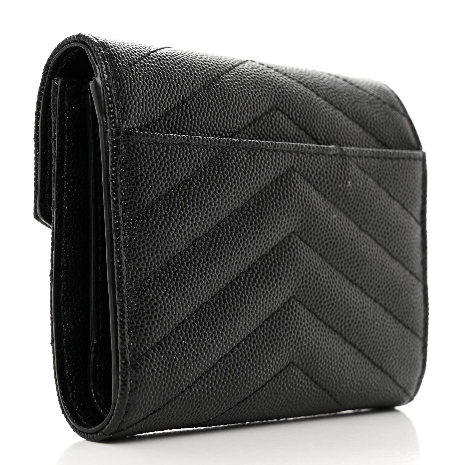 Saint Laurent SAINT LAURENT Grain De Poudre Matelasse Chevron Monogram Compact Tri Fold Wallet Black 3 of 7