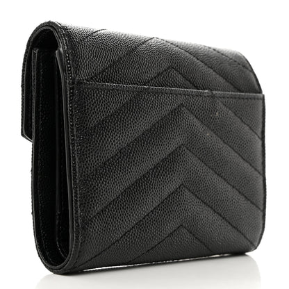 Saint Laurent SAINT LAURENT Grain De Poudre Matelasse Chevron Monogram Compact Tri Fold Wallet Black 3 of 7