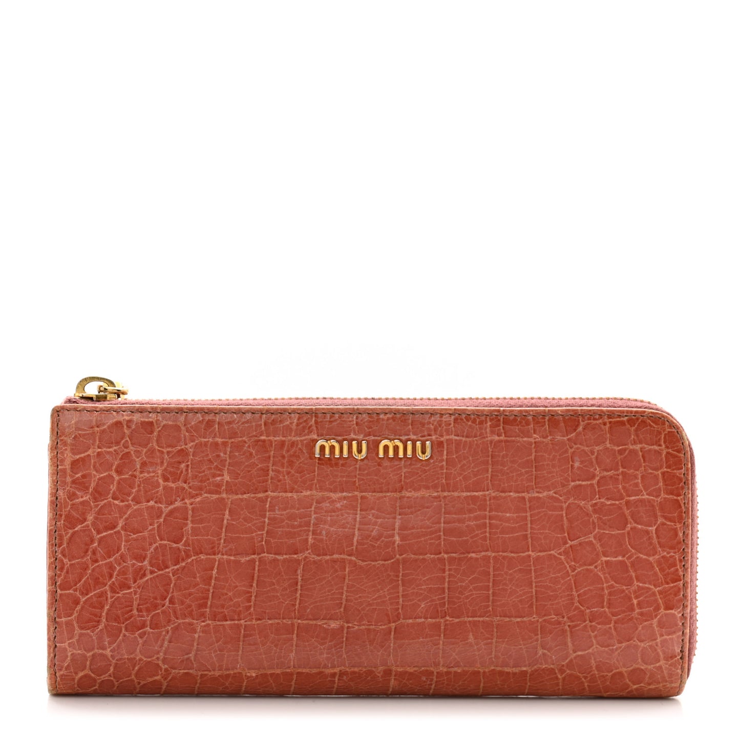 Vernice Crocodile Embossed Calfskin Zip Around Wallet Antico