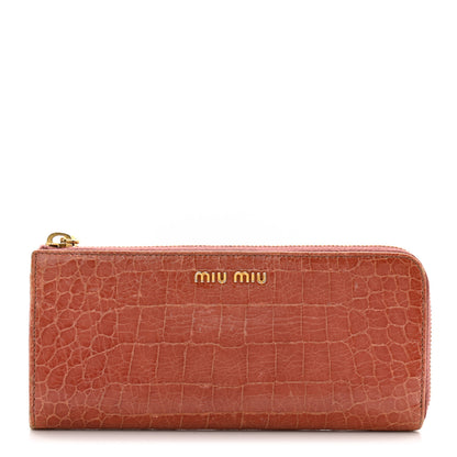 Miu Miu Vernice Crocodile Embossed Calfskin Zip Around Wallet Antico 1 of 12