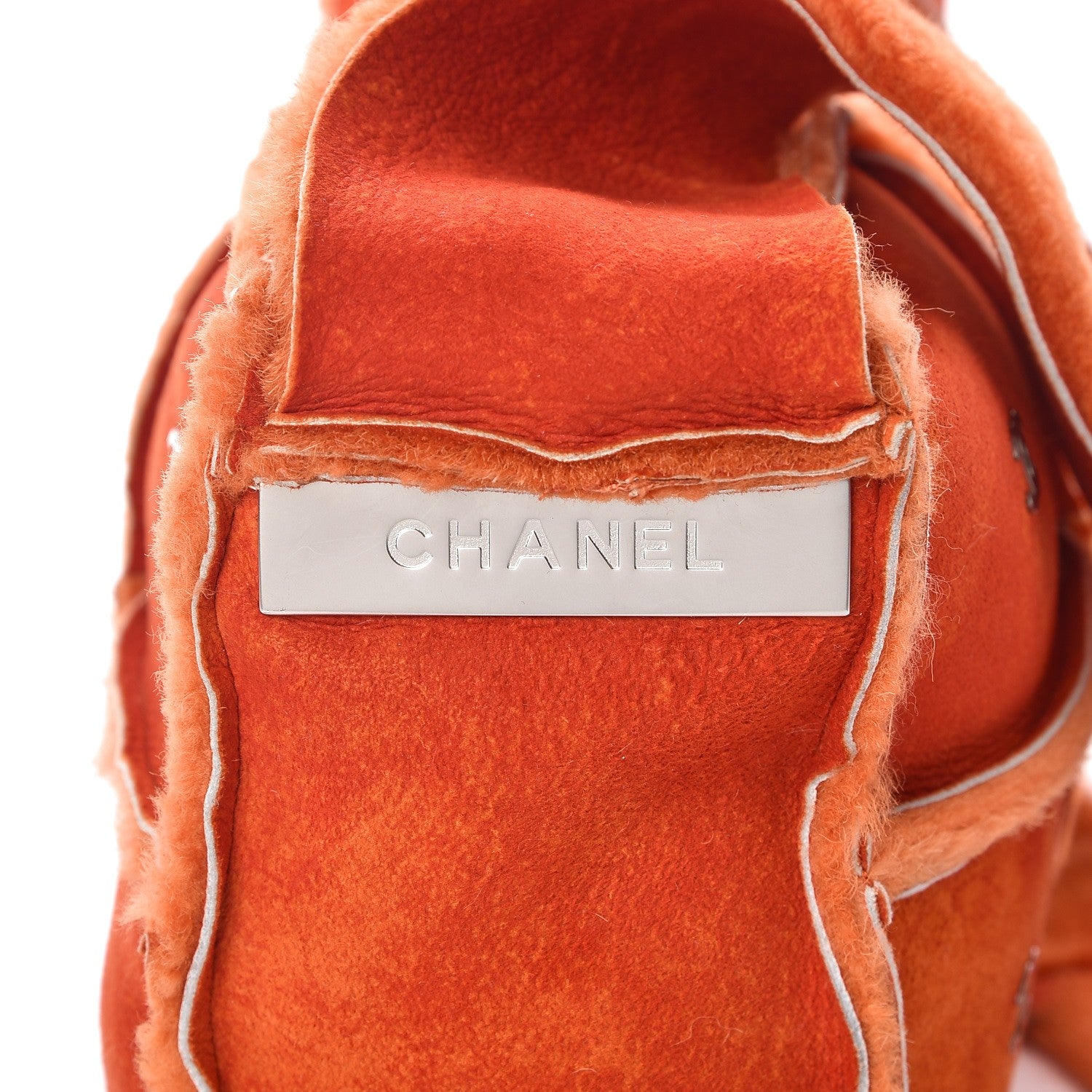 Chanel Suede Shearling Fur Shoulder Bag Orange 8 of 8