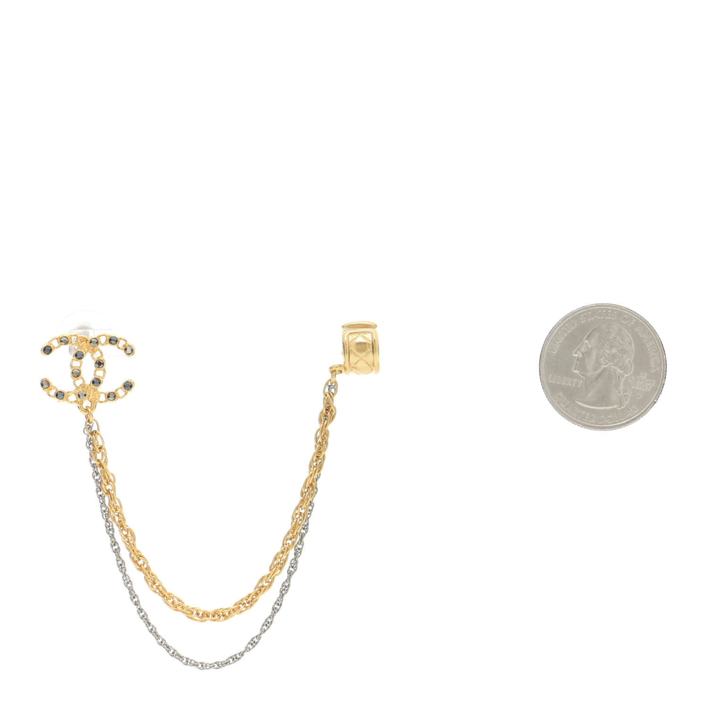 Crystal CC Chain Cuff Single Earring Gold Silver