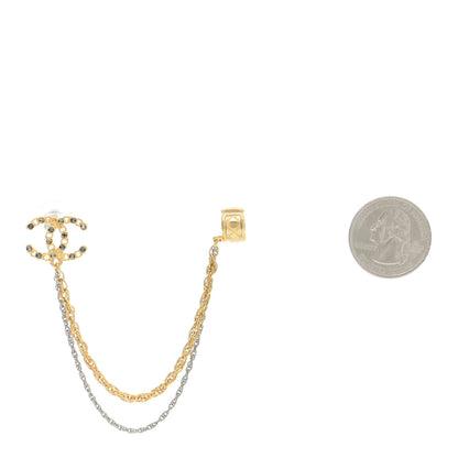Chanel Crystal CC Chain Cuff Single Earring Gold Silver 2 of 6