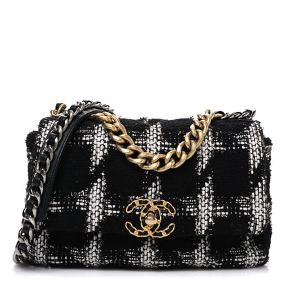 Chanel Tweed Quilted Medium Chanel 19 Flap Black White 1 of 10