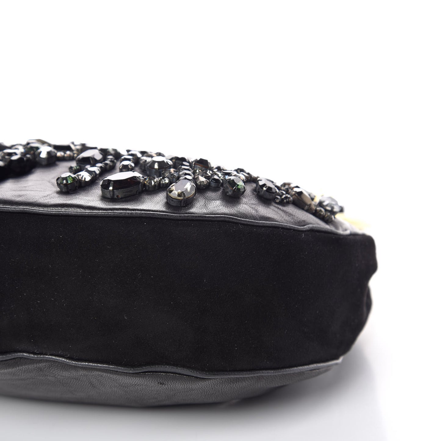 Lambskin Suede Crystal Beaded Bracelet Bag Black