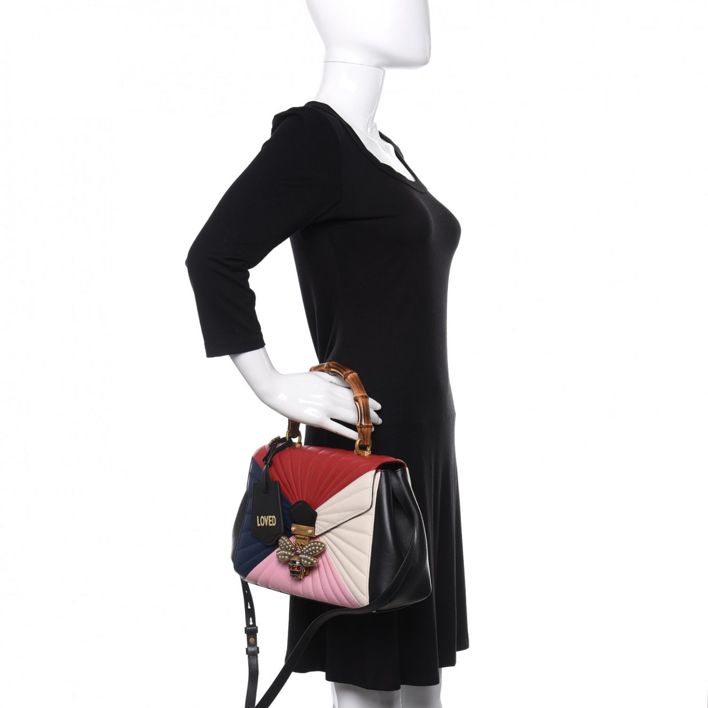 Calfskin Bamboo Trapuntata Queen Margaret Top Handle Bag Blue Agata Hibiscus Red Mystic White Sugar Pink