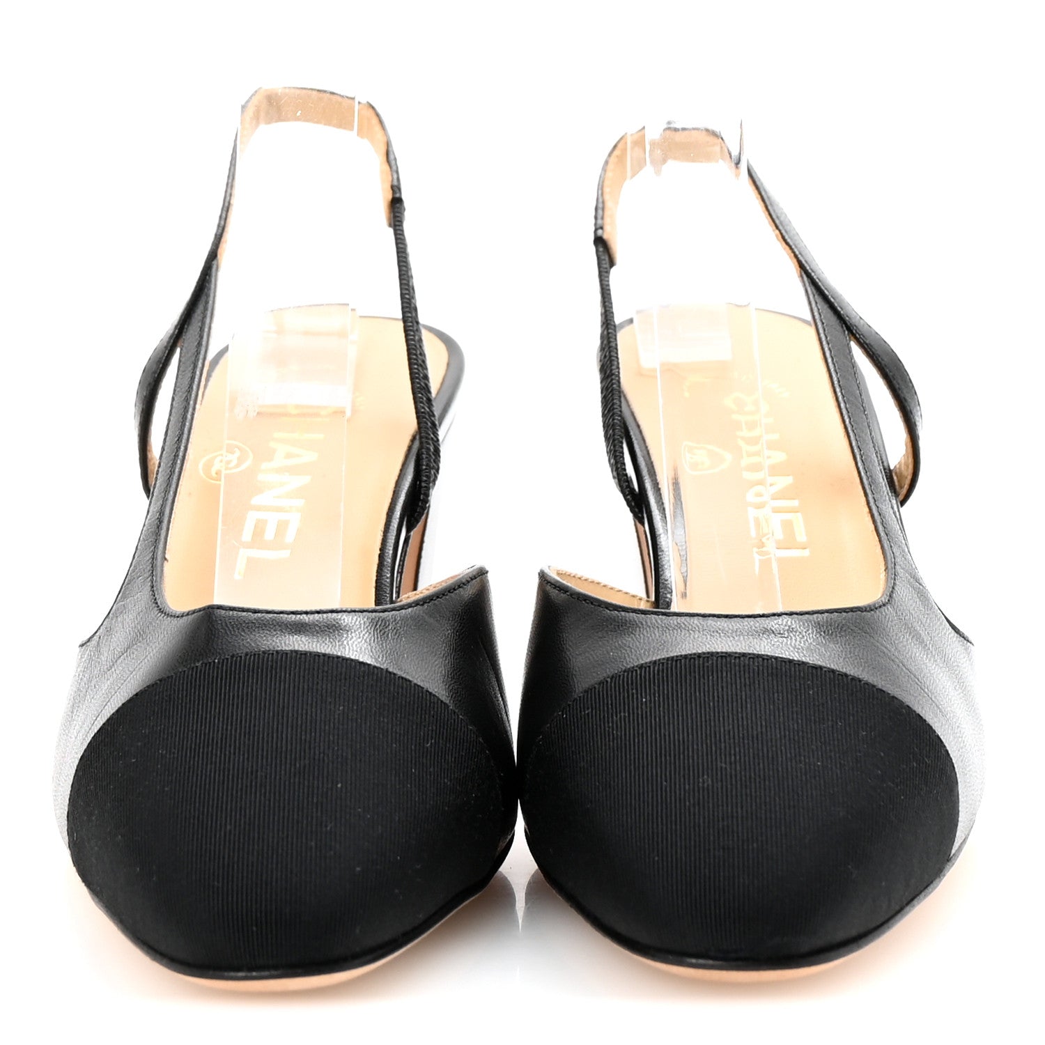 Chanel Goatskin Grosgrain Cap Toe CC Slingback Pumps 35 Black 3 of 9