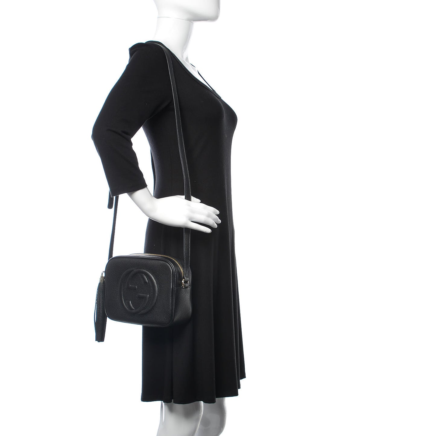 Pebbled Calfskin Small Soho Disco Bag Black