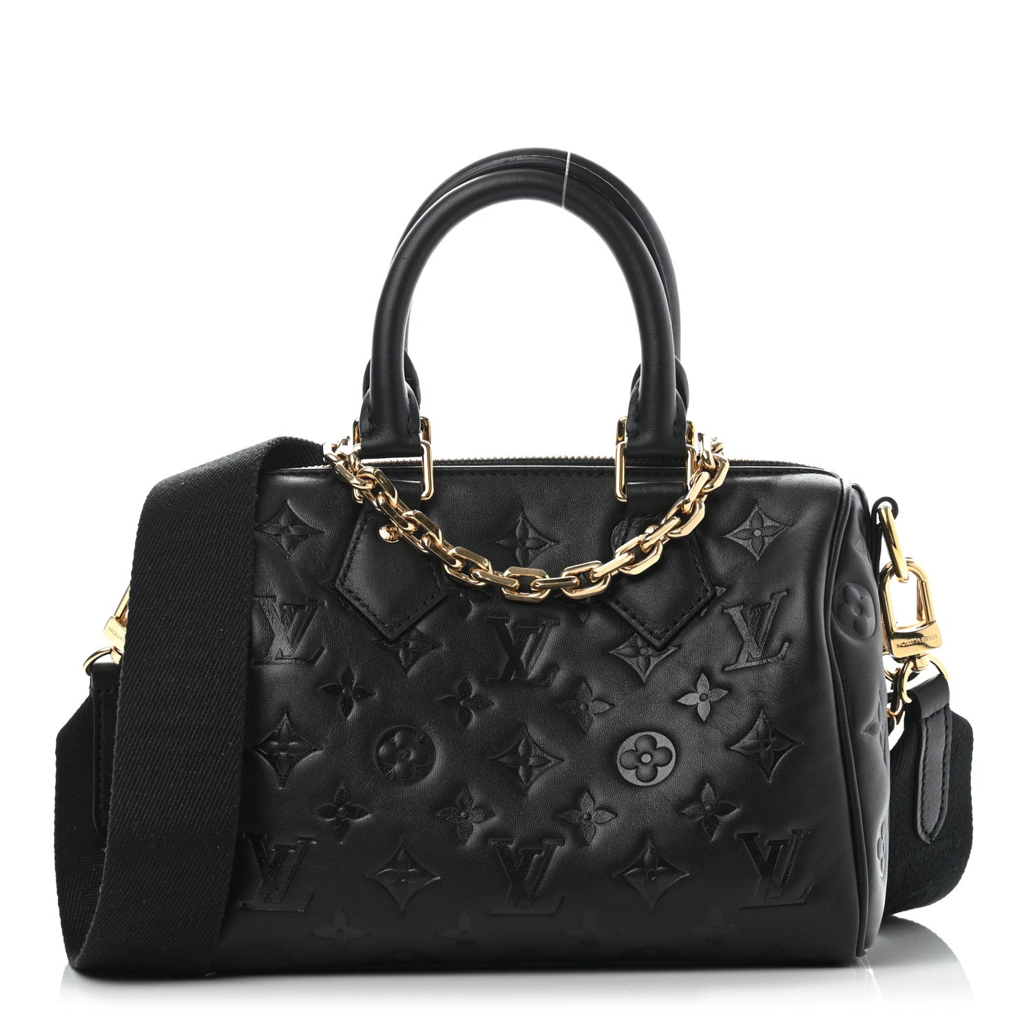 Louis Vuitton Lambskin Embossed Monogram Speedy 22 Bandouliere Black 1 of 9