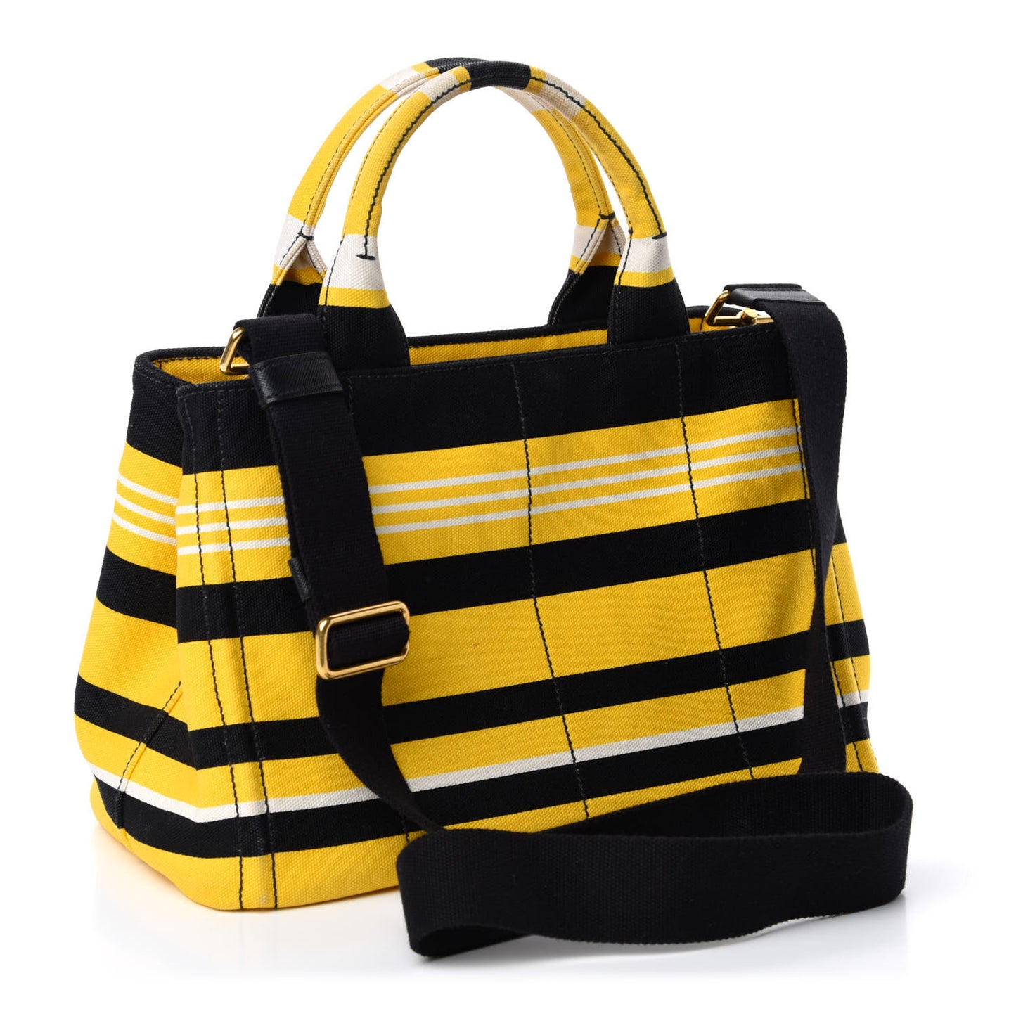 Canvas Canapa Righe Striped Logo Tote Yellow Black