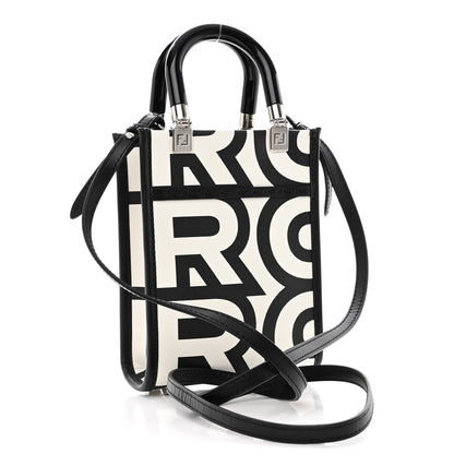 Fendi X MARC JACOBS Vitello King Plexiglass Logo Print Mini Fendi Sunshine Shopper Tote Black White 3 of 10