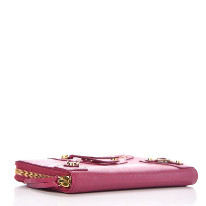 Balenciaga Agneau Classic Gold Hardware Continental Zip Around Wallet Rose Dahlia 4 of 18