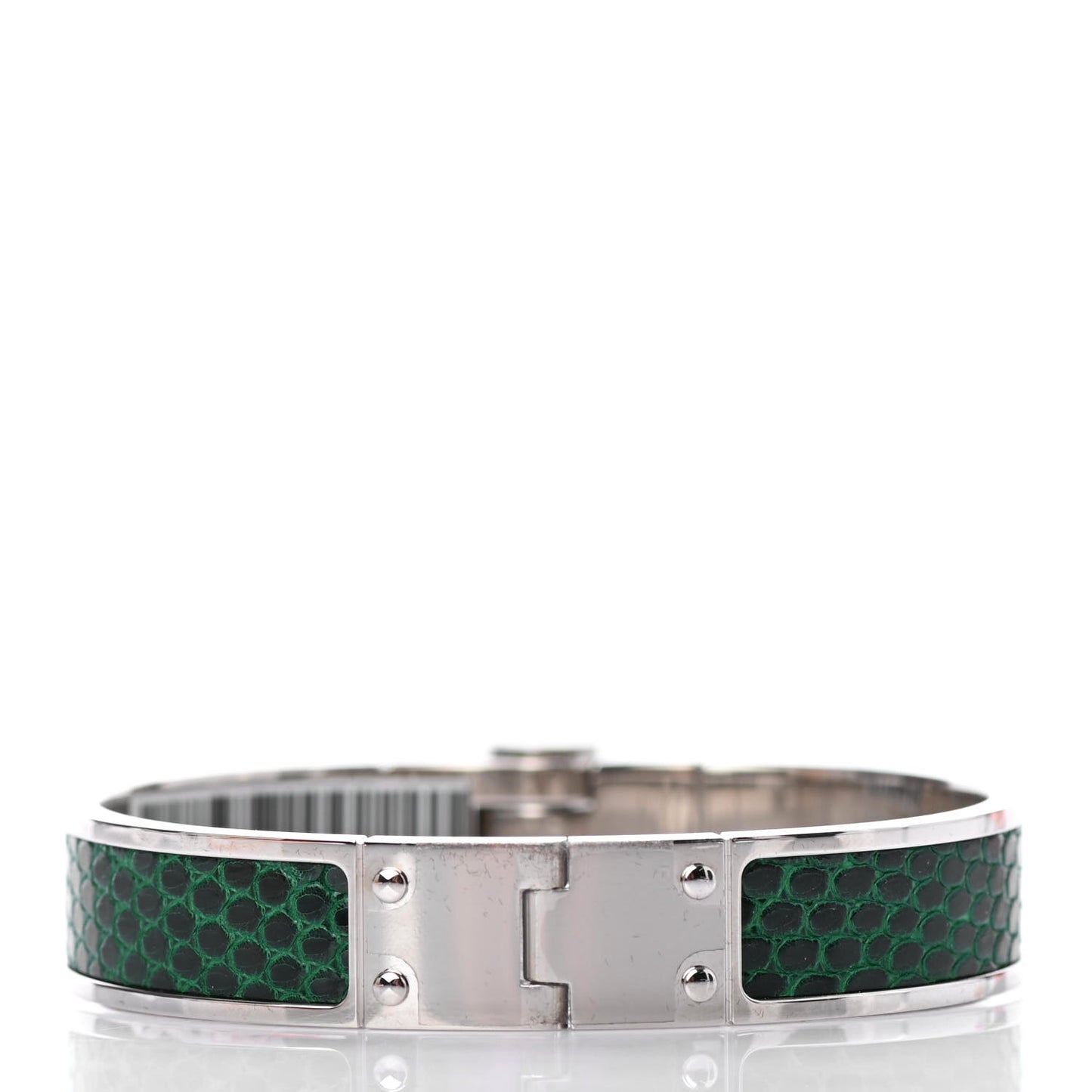 Lizard Charniere Cuir Narrow Hinged Bracelet S Vert Moyen