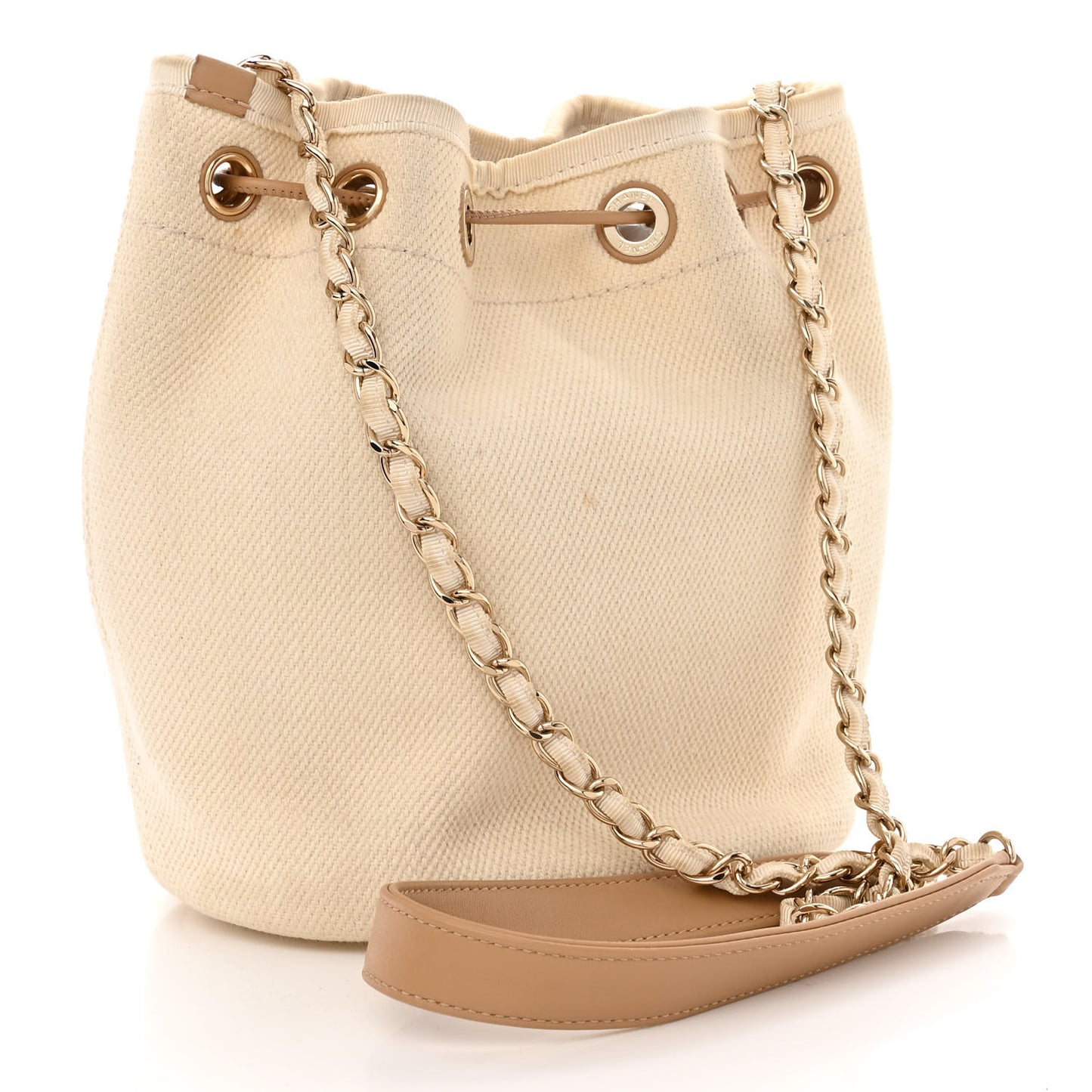 Canvas Pearl Deauville Drawstring Bucket Bag Ecru Beige