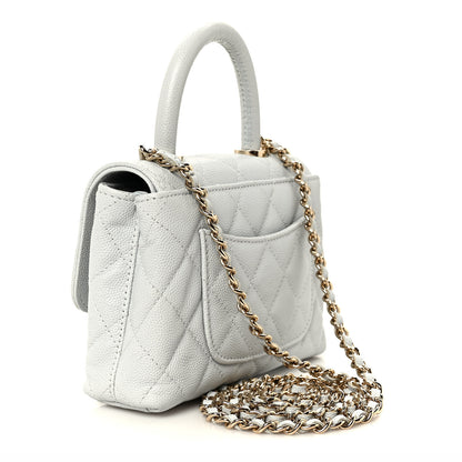Chanel Caviar Lizard Embossed Quilted Coco Handle Clutch With Chain Light Blue 3 of 11