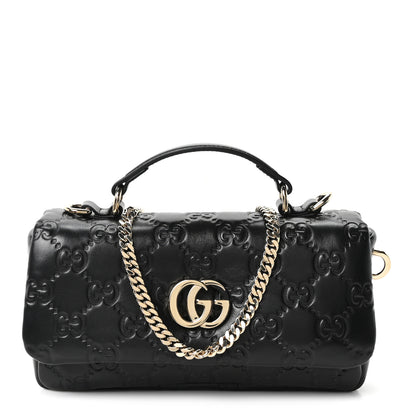 Gucci Lambskin Embossed Mini GG Milano Top Handle Shoulder Bag Black 1 of 10