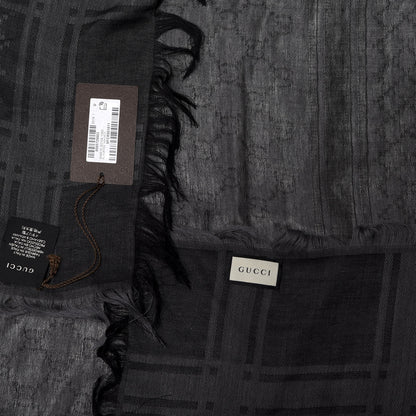 Gucci Wool Silk GG Monogram Diamante Plaid Surviee Shawl Graphite Black 3 of 3
