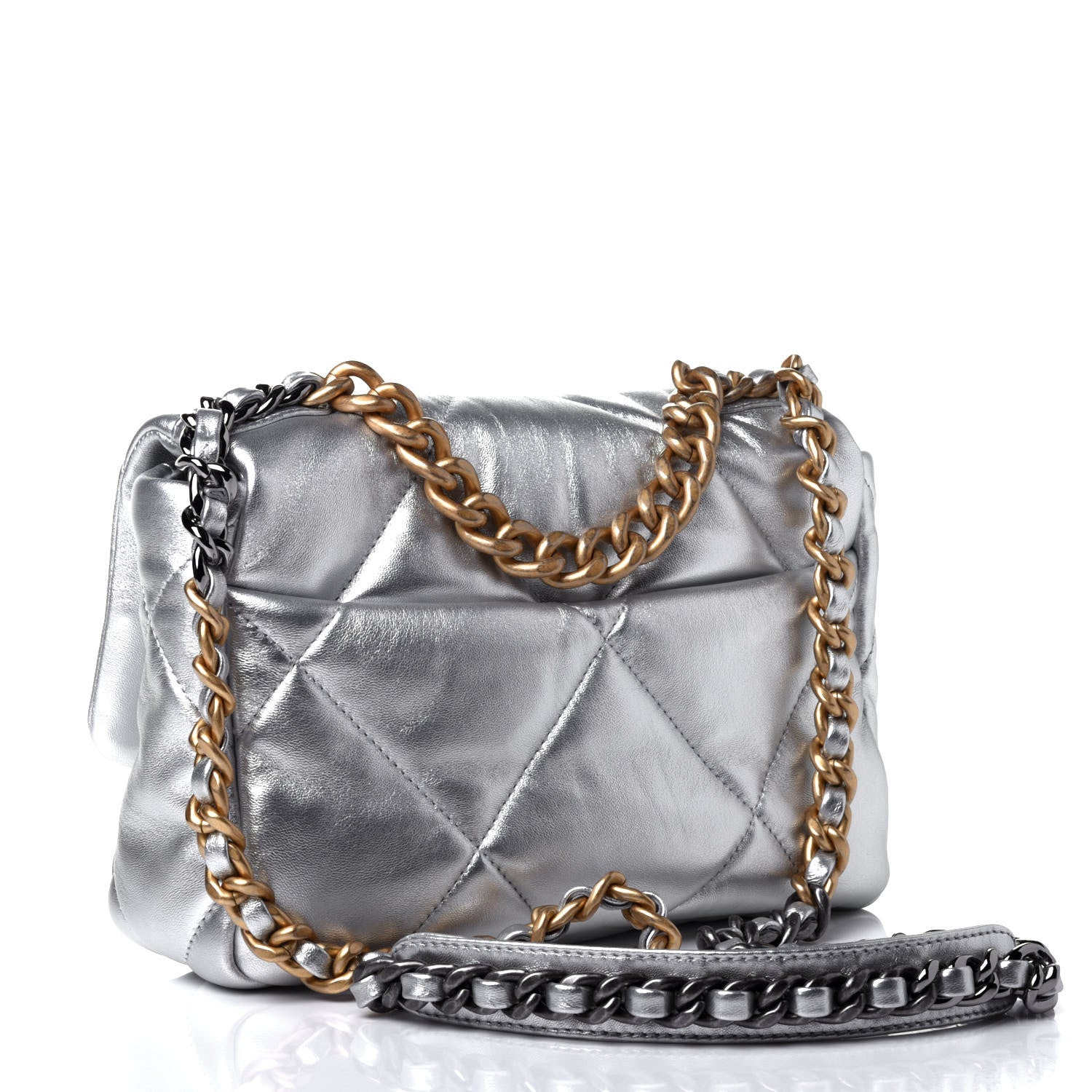 Chanel Metallic Goatskin Quilted Medium Chanel 19 Flap Silver 2 of 4