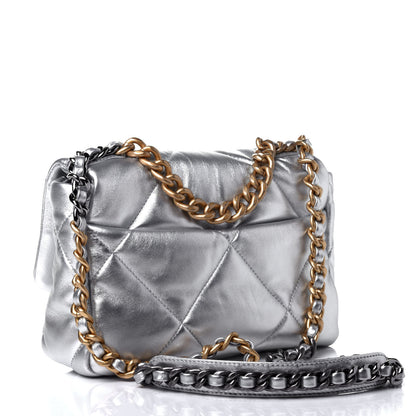 Chanel Metallic Goatskin Quilted Medium Chanel 19 Flap Silver 2 of 4