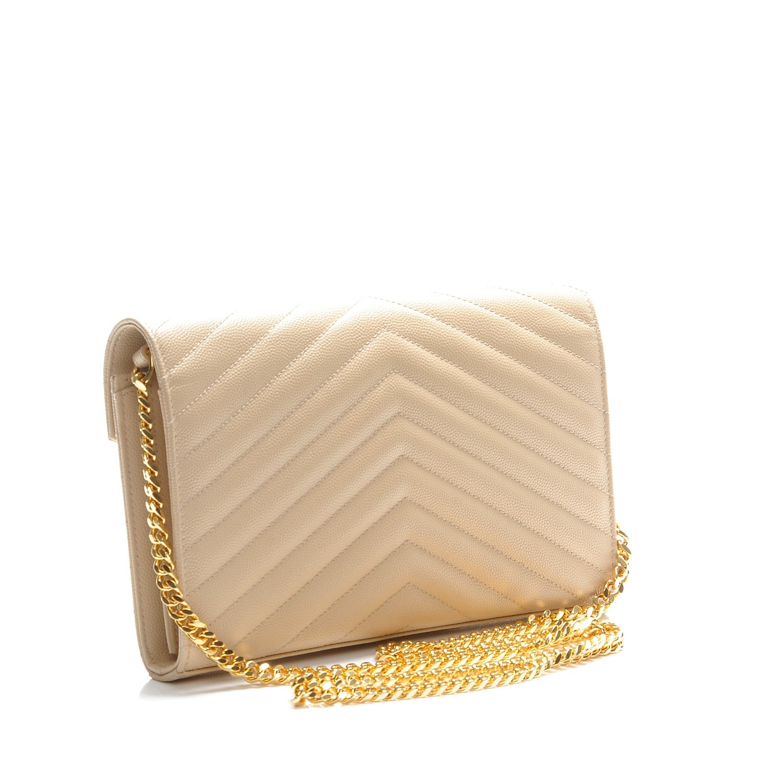 Saint Laurent Grain De Poudre Matelasse Chevron Monogram Chain Wallet Nude Powder 3 of 8